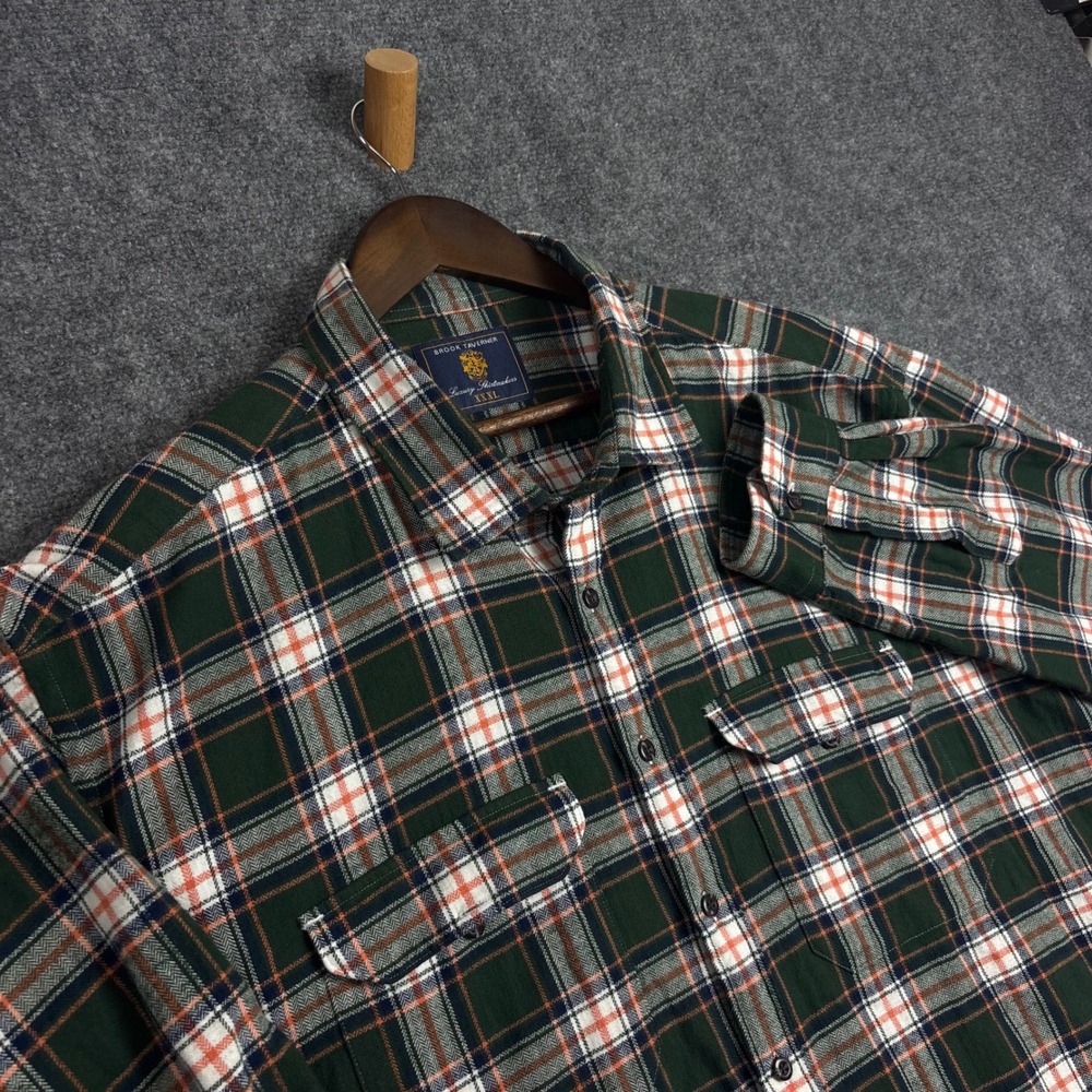 Brook Taverner Mens 3XL Green Plaid Cotton Flannel Long Sleeve Shirt 4686B
